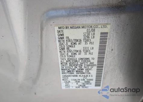 2008 Nissan Frontier Se from USA, damaged, VIN 1N6AD07U08C426831